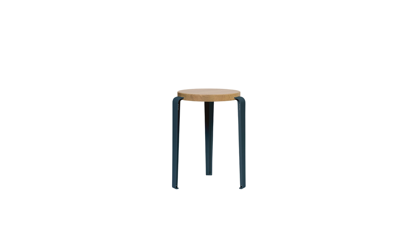 Tabouret Lou en chêne et acier bleu nuit