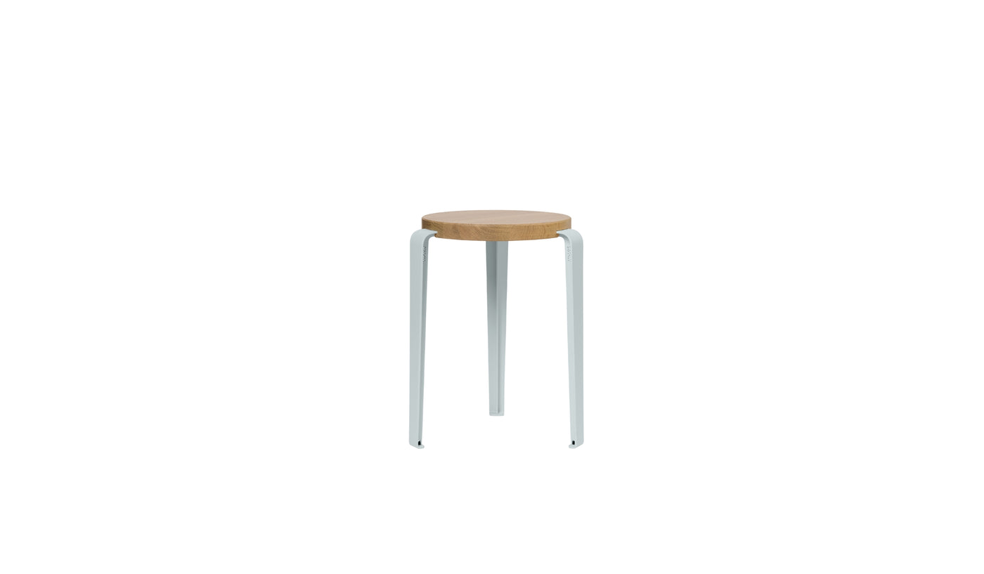Tabouret Lou en chêne et acier bleu pâle
