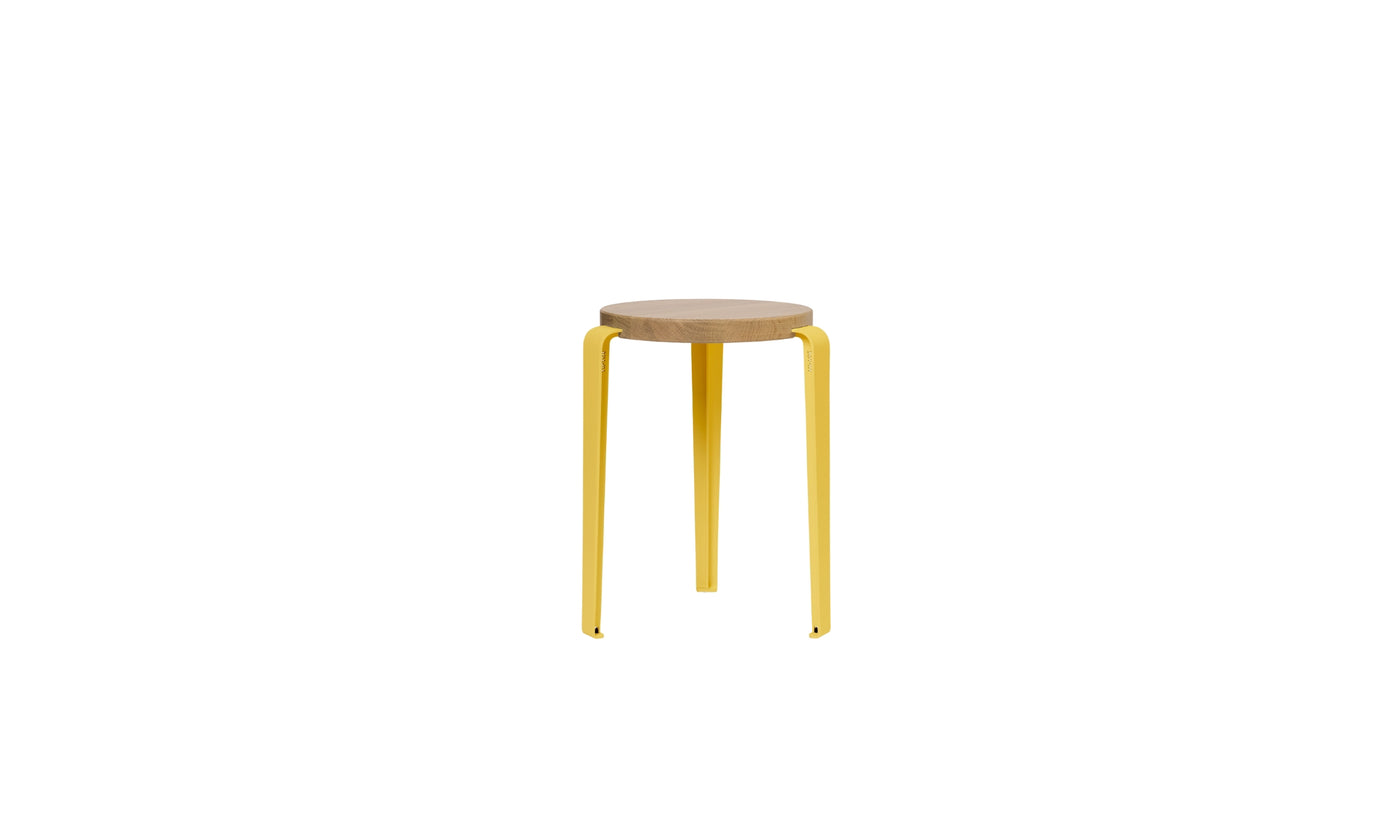 Tabouret Lou en chêne et acier jaune brioche