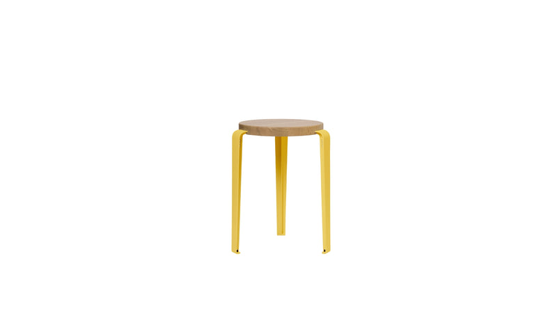 Lou stool in oak and steel, sun yellow