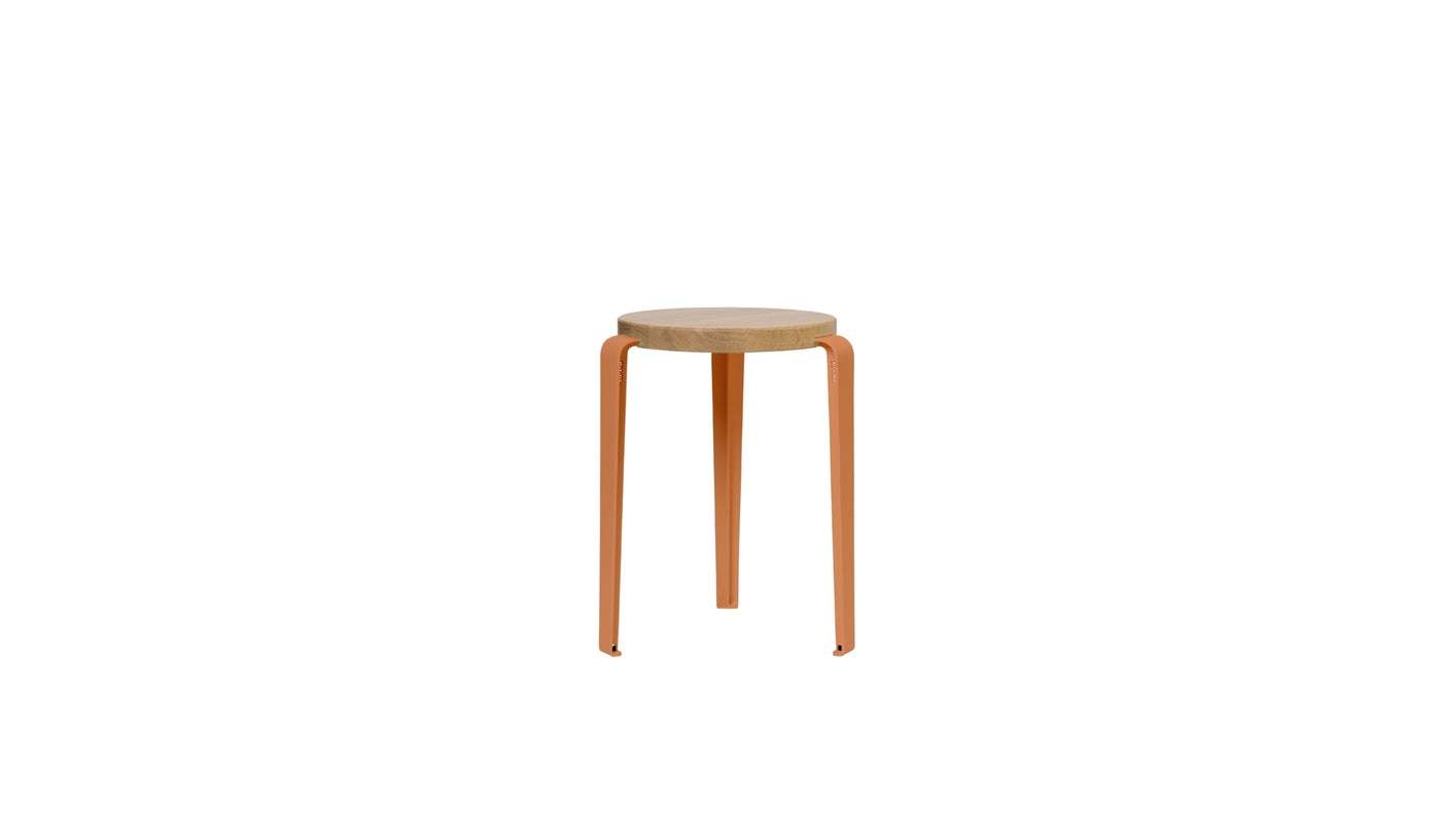 Tabouret Lou en chêne et acier rouge tangerine