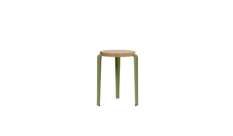 Lou stool in oak and steel, rosemary green