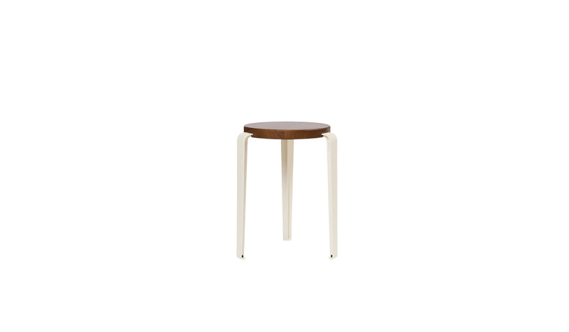 Tabouret Lou en chêne teinté et acier blanc crème