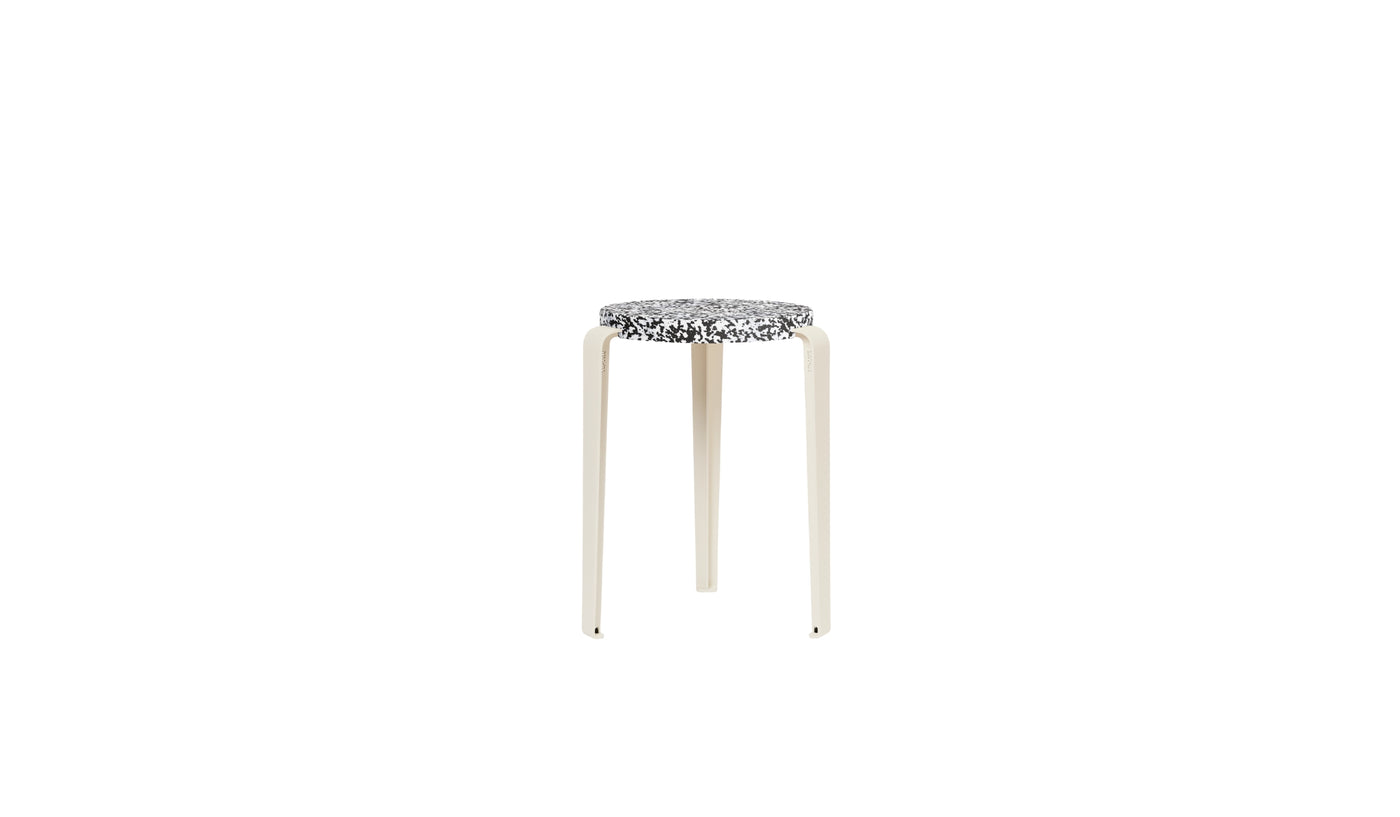 Tabouret Lou en plastique recyclé Macchiato et acier blanc crème