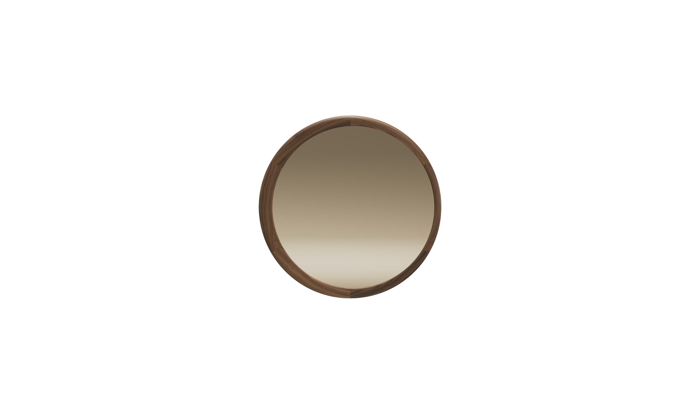 Luna L round mirror, in walnut