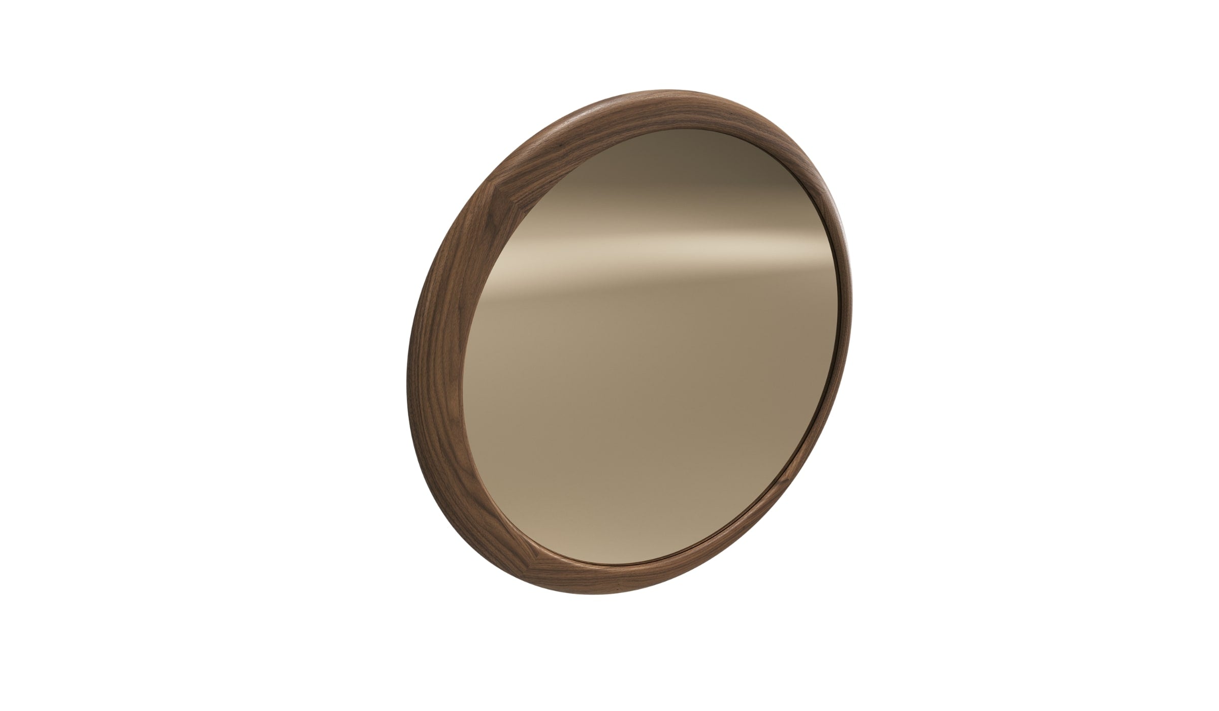 Luna L round mirror, in walnut