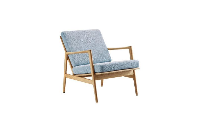 Stefan armchair, blue bouclé fabric