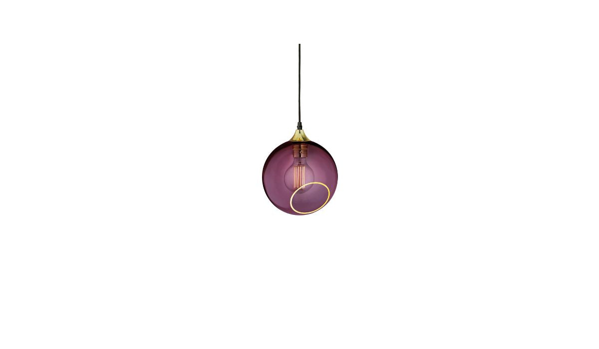 Suspension-Ballroom - Suspension en verre soufflé, violet, bord doré et douille dorée--NOVINEA-DESIGN BY US