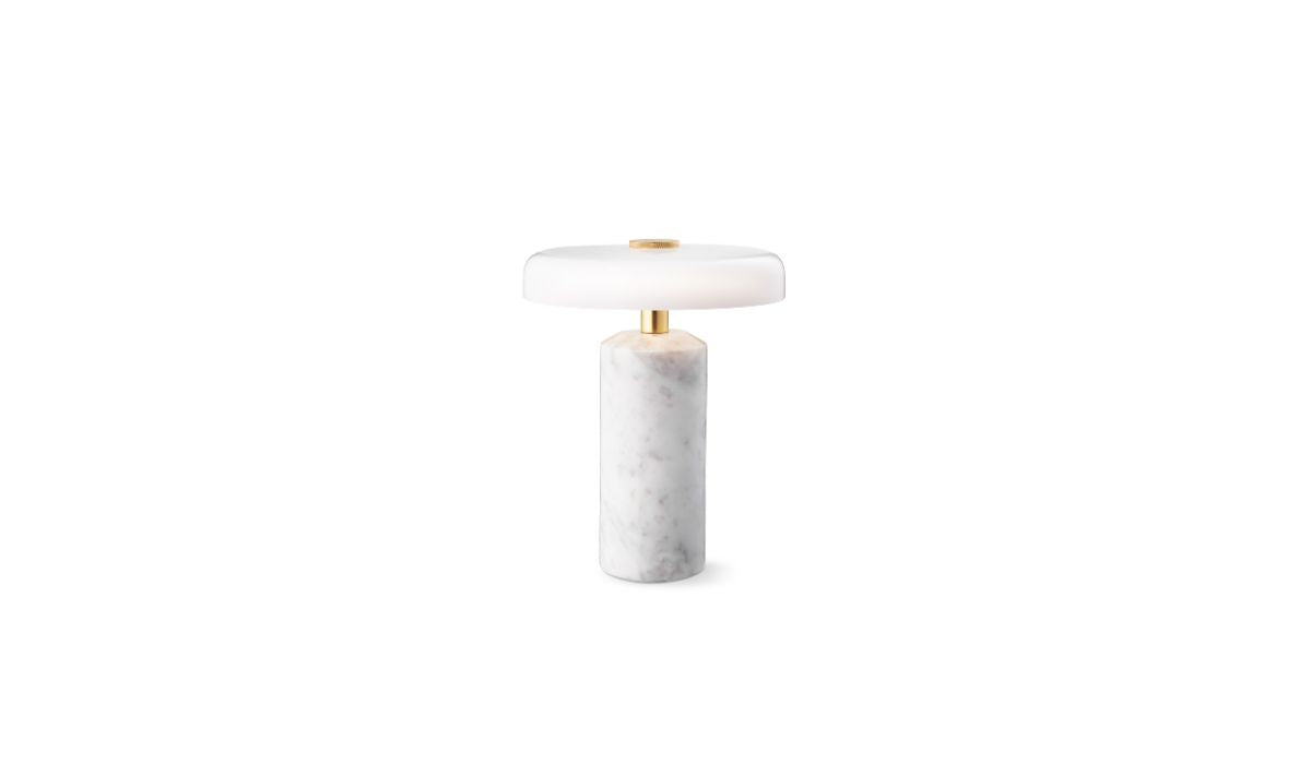 Trip - Portable lamp, Carrara marble, Bright opal shade