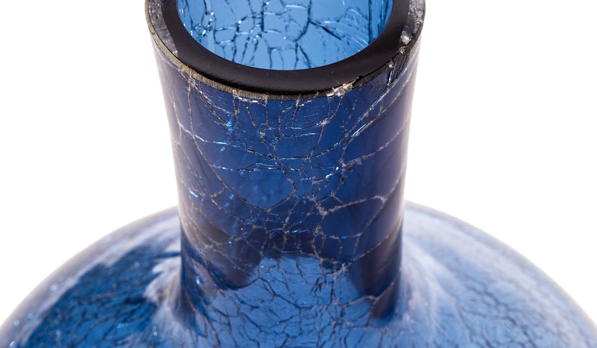 Vase-Crackled - Vase à corps boule en verre craquelé, L, bleu--NOVINEA-POLSPOTTEN