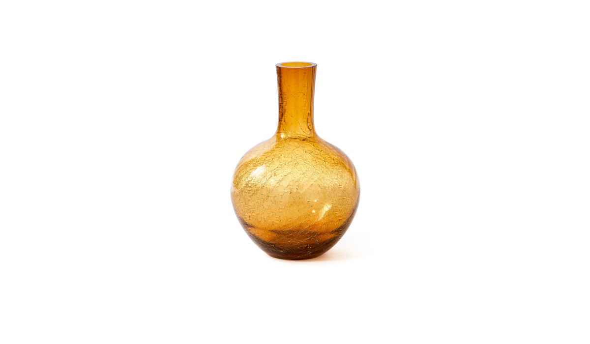 Vase-Crackled - Vase à corps boule en verre craquelé, L, jaune--NOVINEA-POLSPOTTEN