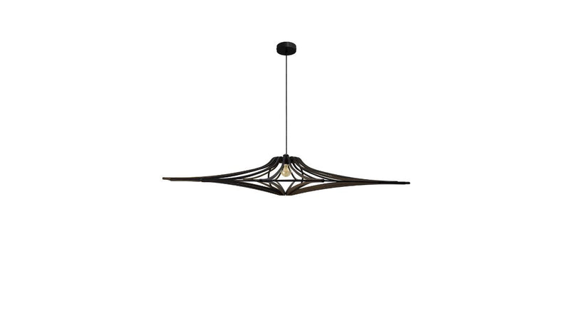 Contemporary Singing L pendant light, black stained wood, black elastic, black cotton &amp; metal finish