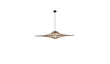 Contemporary Singing M pendant light, raw wood, black elastic, black cotton &amp; metal finish