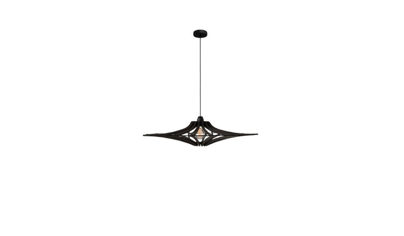 Contemporary Singing S pendant light, black stained wood, black elastic, black cotton &amp; metal finish