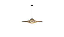 Contemporary Singing S pendant light, raw wood, black elastic, black cotton &amp; metal finish