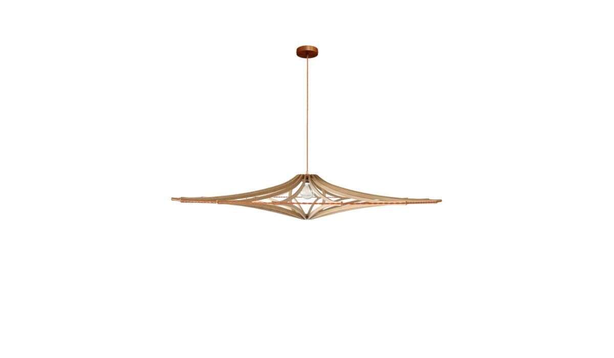Singing - Pendant light, XL ø160, raw, copper elastic, cable covered in copper cotton, copper metal rosette