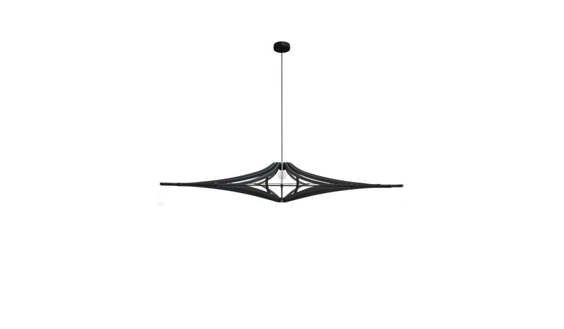 Contemporary Singing XL pendant light, black stained wood, black elastic, black cotton &amp; metal finish