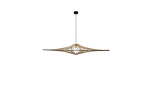 Contemporary Singing XL pendant light, raw wood, black elastic, black cotton &amp; metal finish