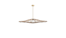 Large format Twist M pendant light in raw wood and linen &amp; wood finish