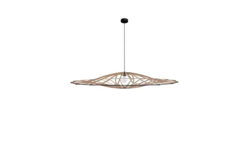 Large format Twist M pendant light in raw wood and black cotton &amp; metal finish