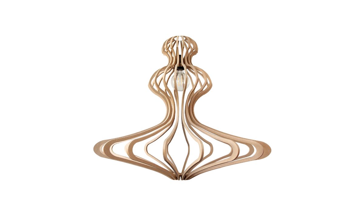 Woman - Pendant light, L ø83cm, raw, linen covered cable, wooden rosette