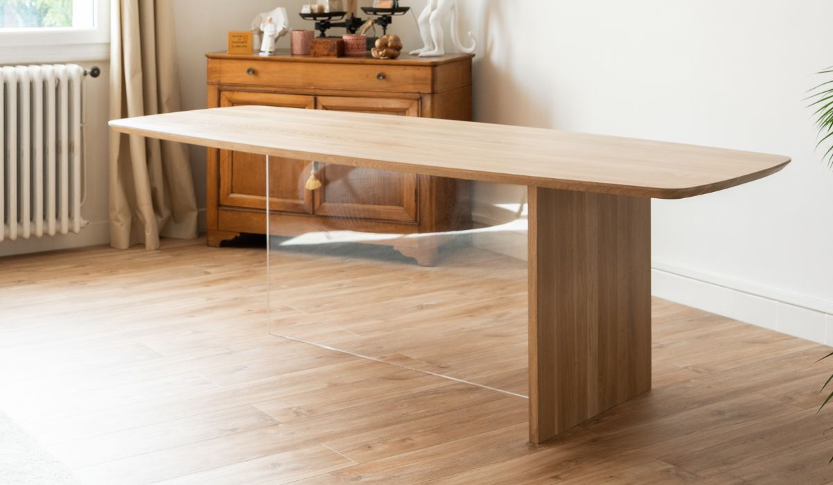 Songe d'Ulysse - Dining table in solid oak and glass