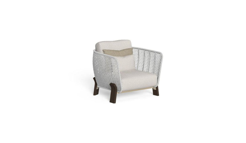 Wood - Fauteuil Living, base bois Accoya et tissu beige