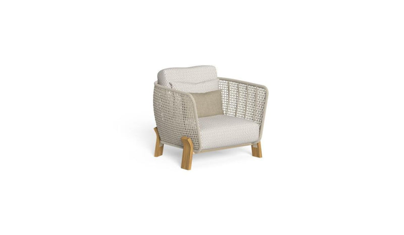 Wood - Fauteuil Living, base bois Accoya naturel et tissu beige