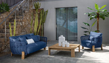 Wood - Living armchair, Accoya wood base and blue fabric