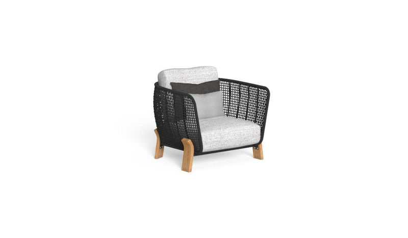 Wood - Living armchair, natural Accoya wood base and mambo pearl fabric