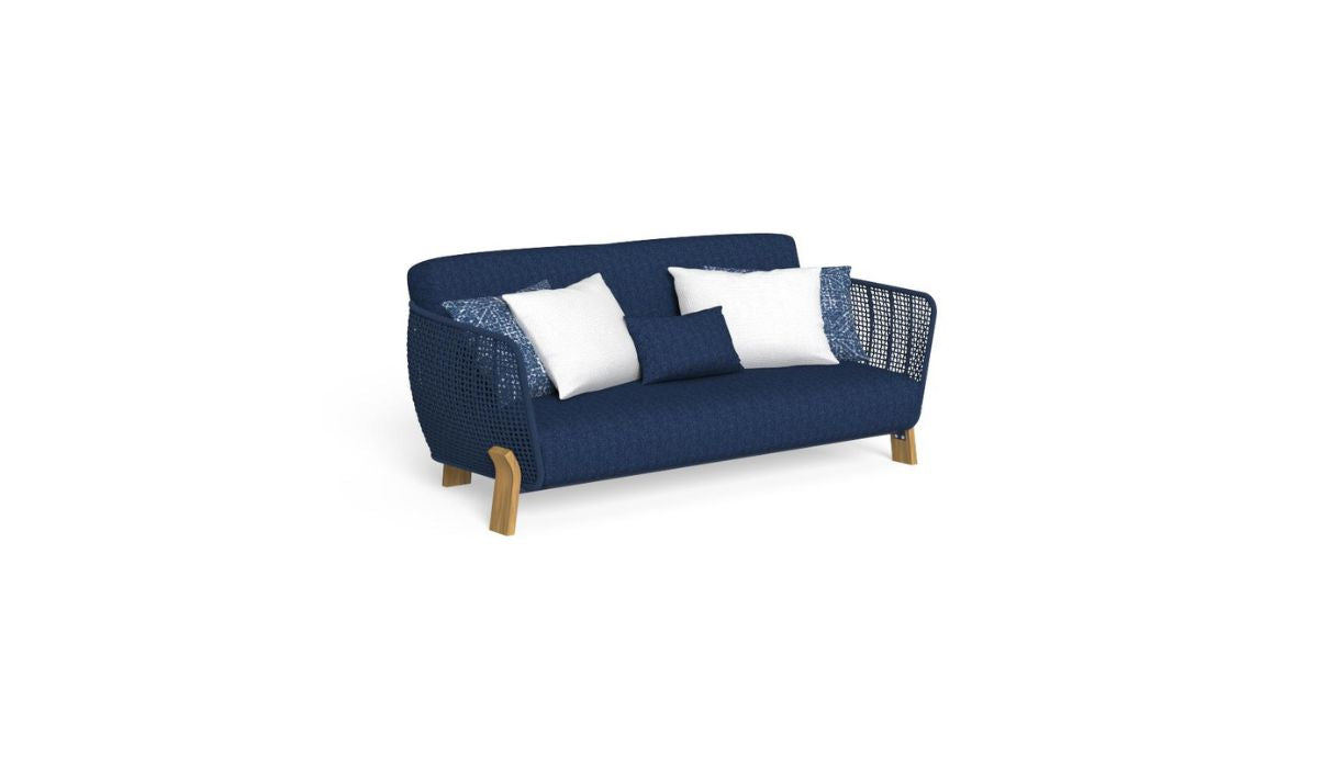 Love Seat - Sofa, natural Accoya wood base and ocean blue fabric