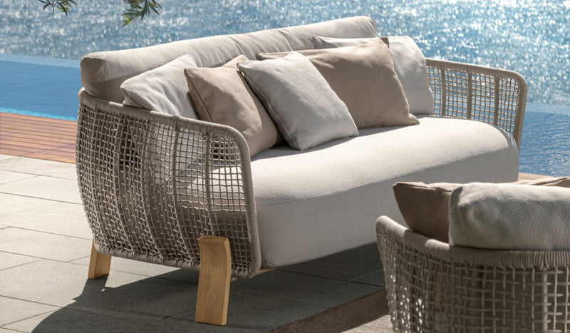 Love Seat - Canapé, base bois Accoya naturel et tissu mambo pearl