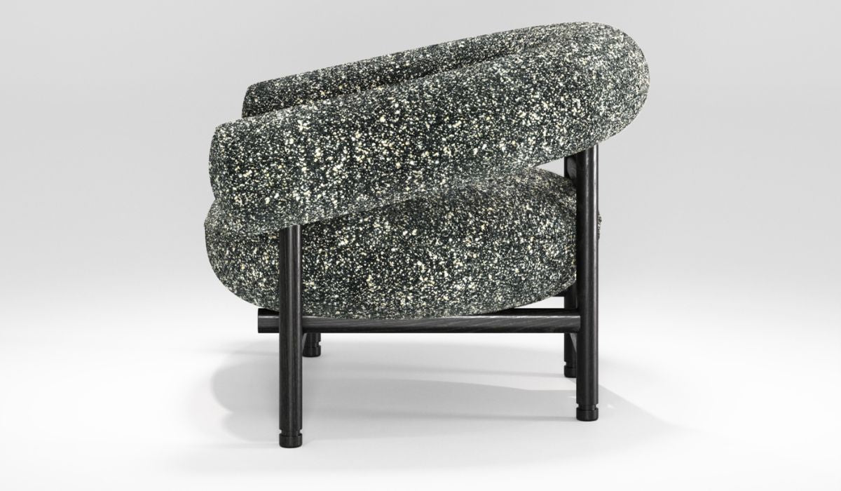 Loop - Black oak frame armchair, Volume Ember fabric, black and white 