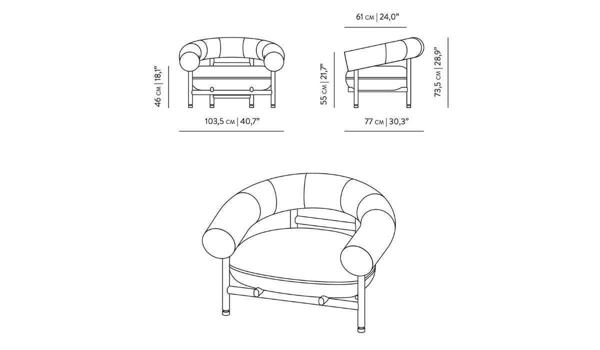 Loop - Black oak frame armchair, Volume Ember fabric, black and white 