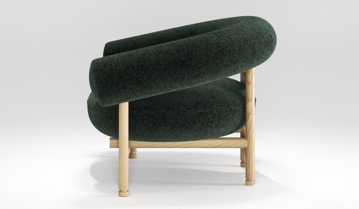 Loop - Natural oak frame armchair, Loop Loop fabric, green 