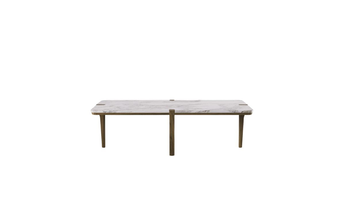 Table basse-Corner - Table basse rectangulaire, plateau en marbre Calacatta, pieds en noyer--NOVINEA-WEWOOD