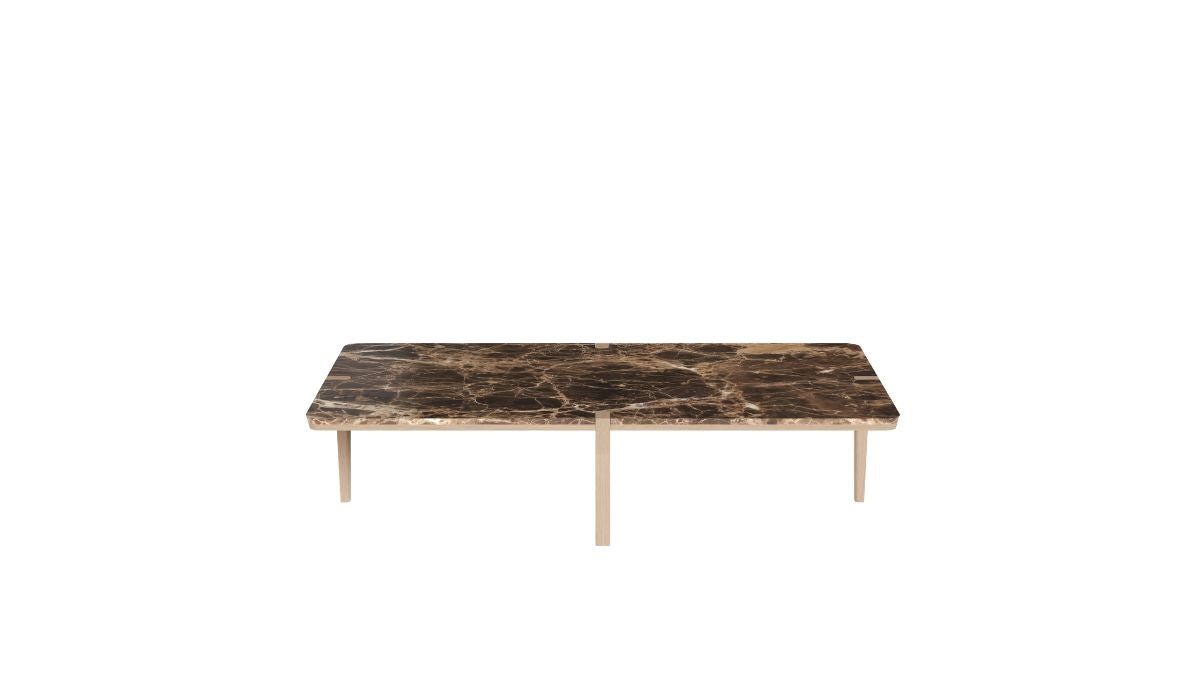 Table basse-Corner - Table basse rectangulaire, plateau en marbre Emperador, pieds en noyer--NOVINEA-WEWOOD