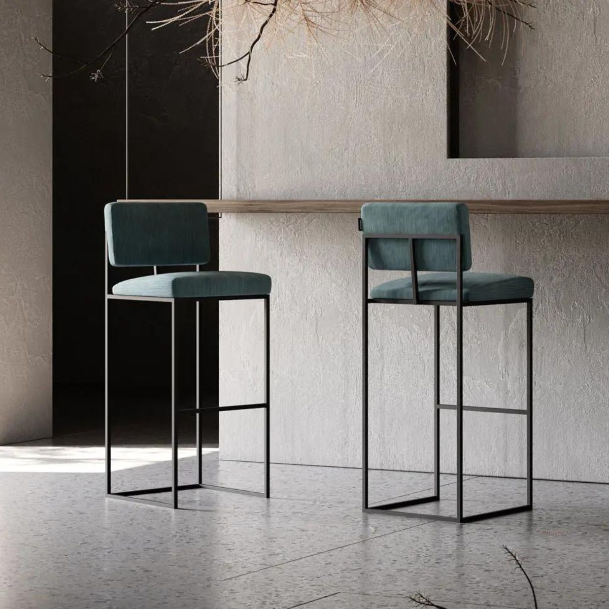 Gram - Chaise de bar et de comptoir - NOVINEA chaise de bar Chaise de bar : Tissu velours Clarence BS32 & Structure acier texturé noir