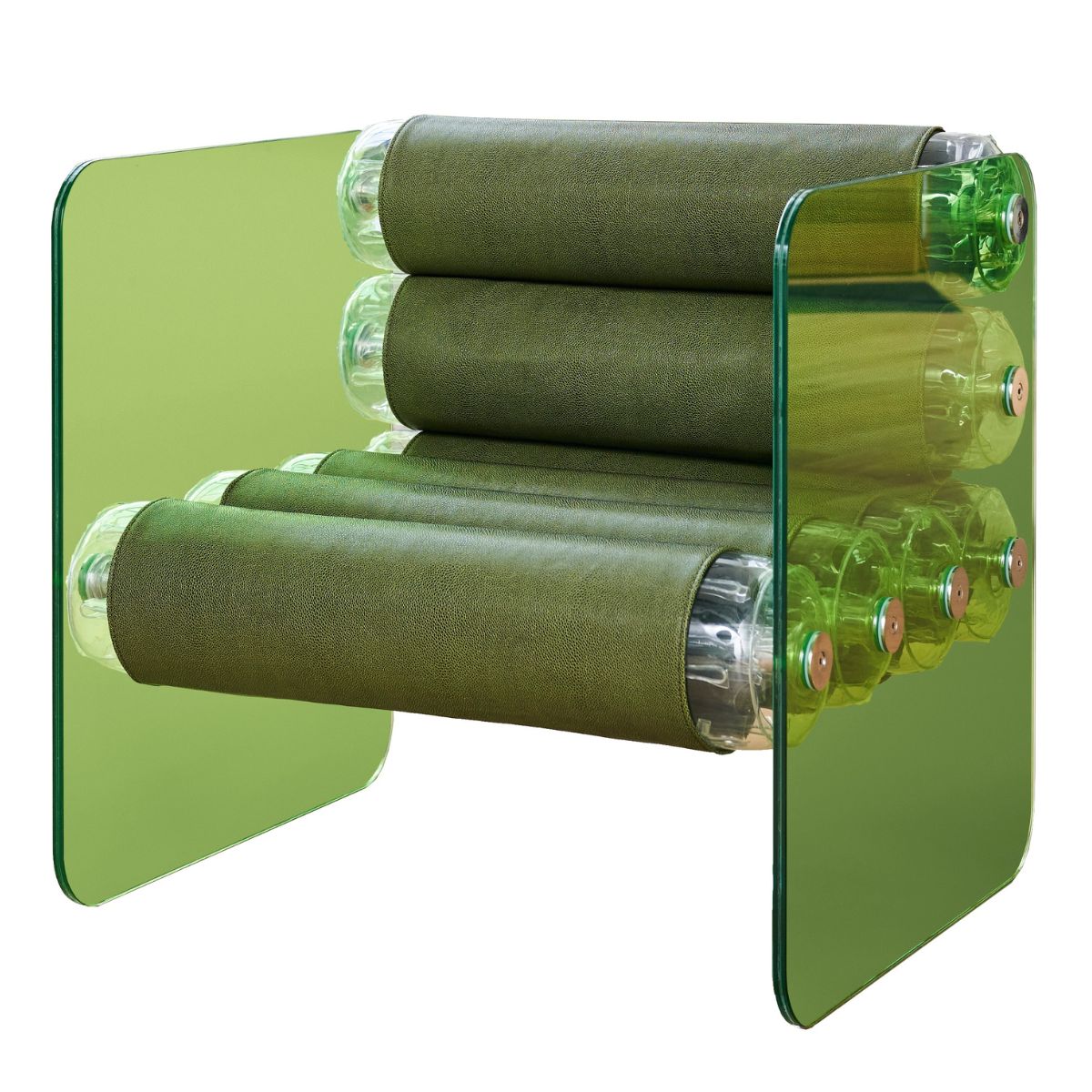 MW01 - Fauteuil structure verre, transparent et vert