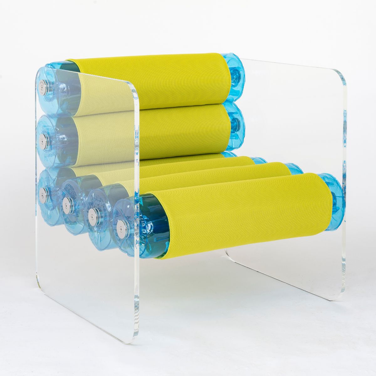 MW01 - Armchair with PMMA structure, blue and yellow