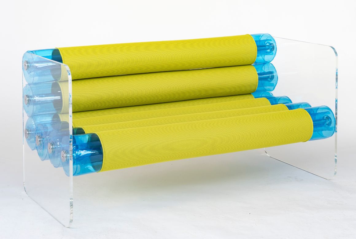 MW01 - Sofa with PMMA structure, blue and yellow