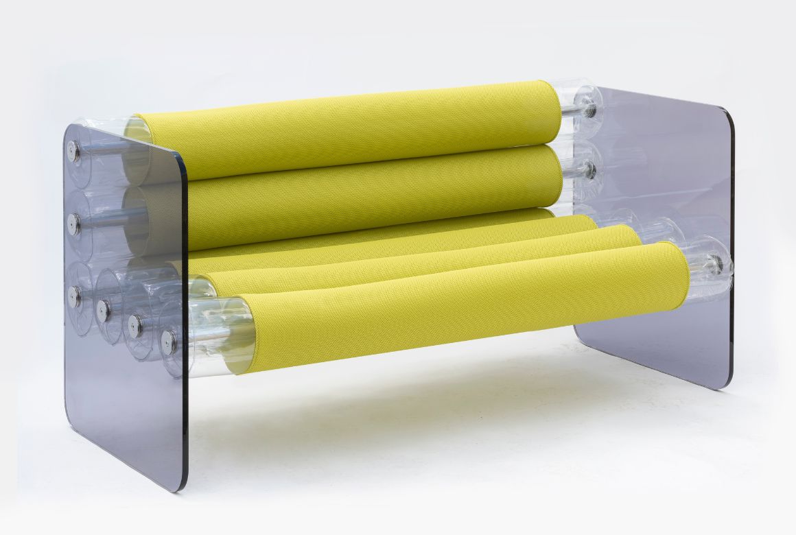 MW01 - Sofa with PMMA structure, transparent and yellow