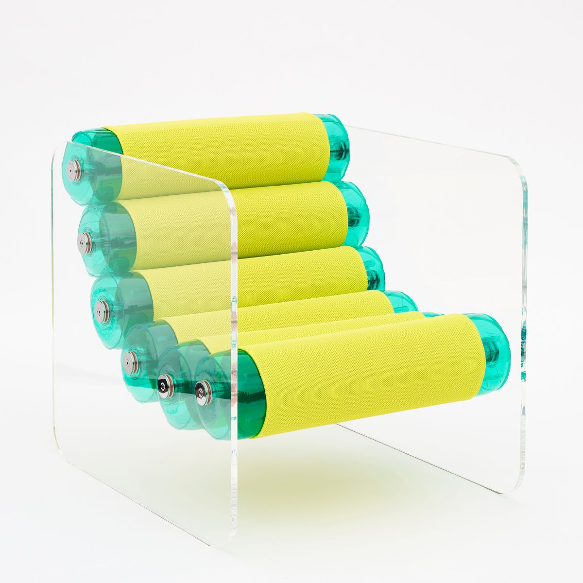 MW02 - Armchair with PMMA structure, green and yellow