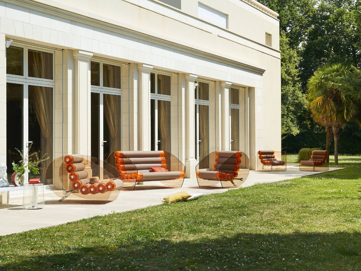 MW05 - Sofa with PMMA structure, orange and beige