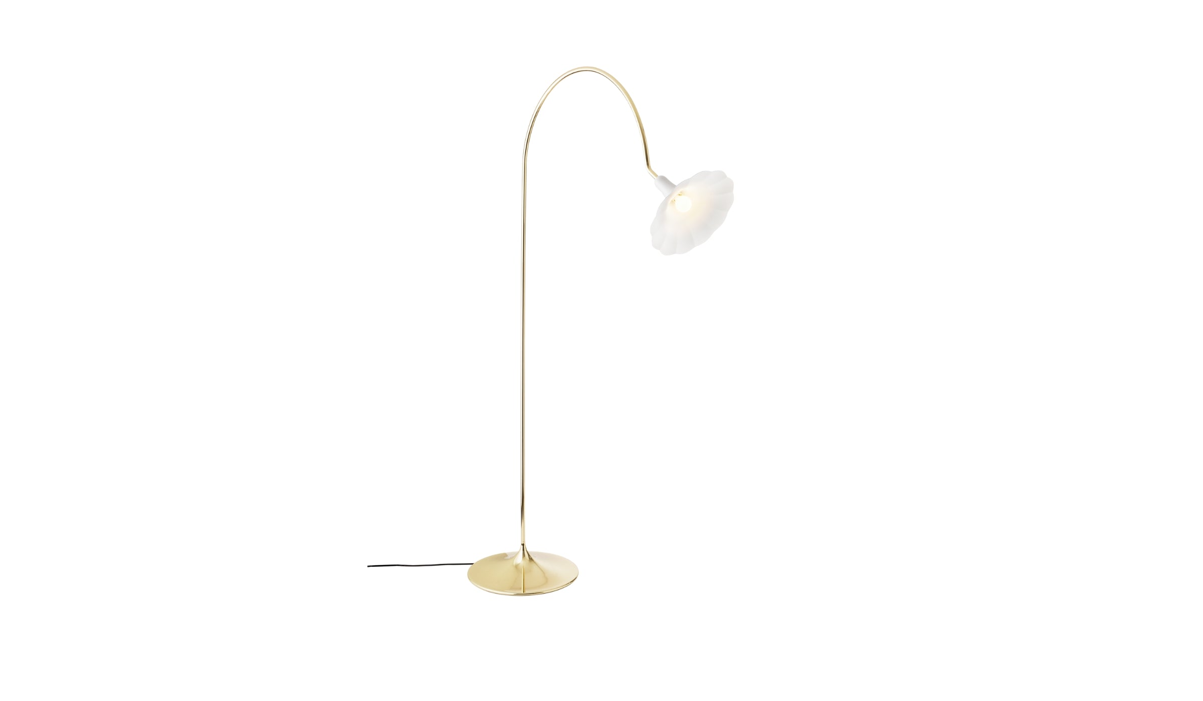 Petalii - Lampe sur pied en laiton poli, abat-jour blanc