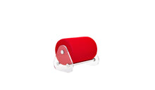 Kuumo minimalist pouf, transparent PMMA and red fabric