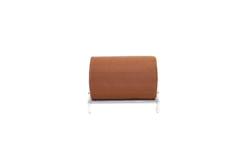 Kuumo minimalist pouf, transparent PMMA and brown vegan leather