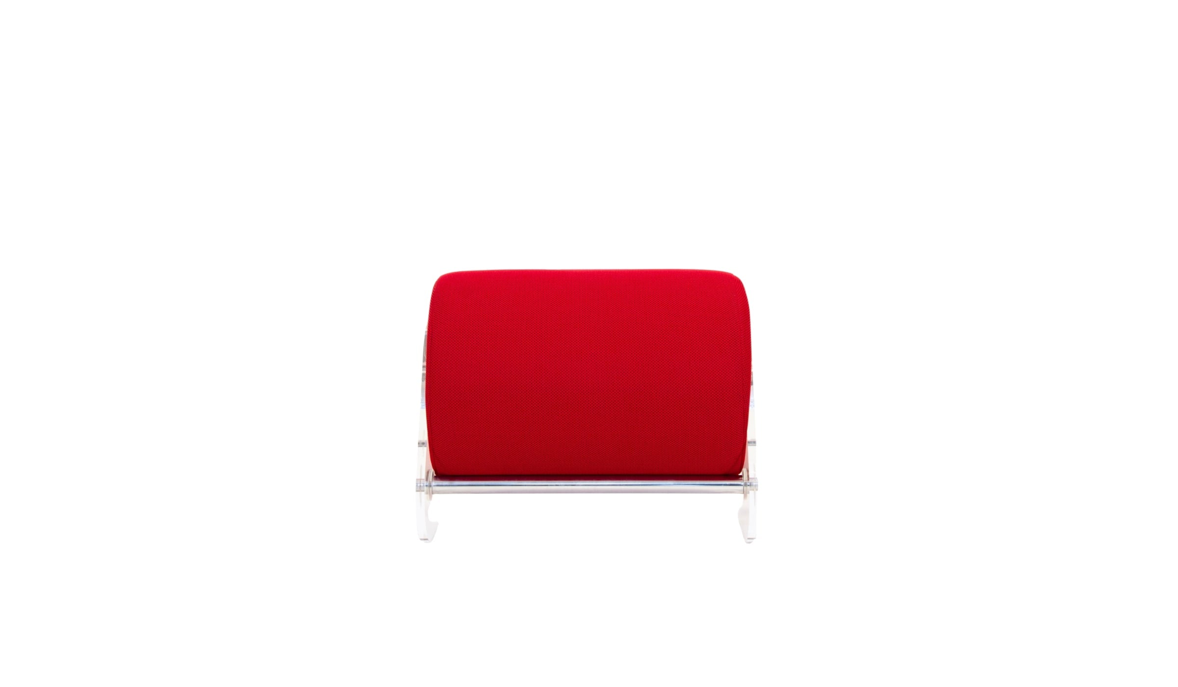 Kuumo minimalist pouf, transparent PMMA and red fabric