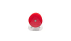 Kuumo minimalist pouf, transparent PMMA and red fabric