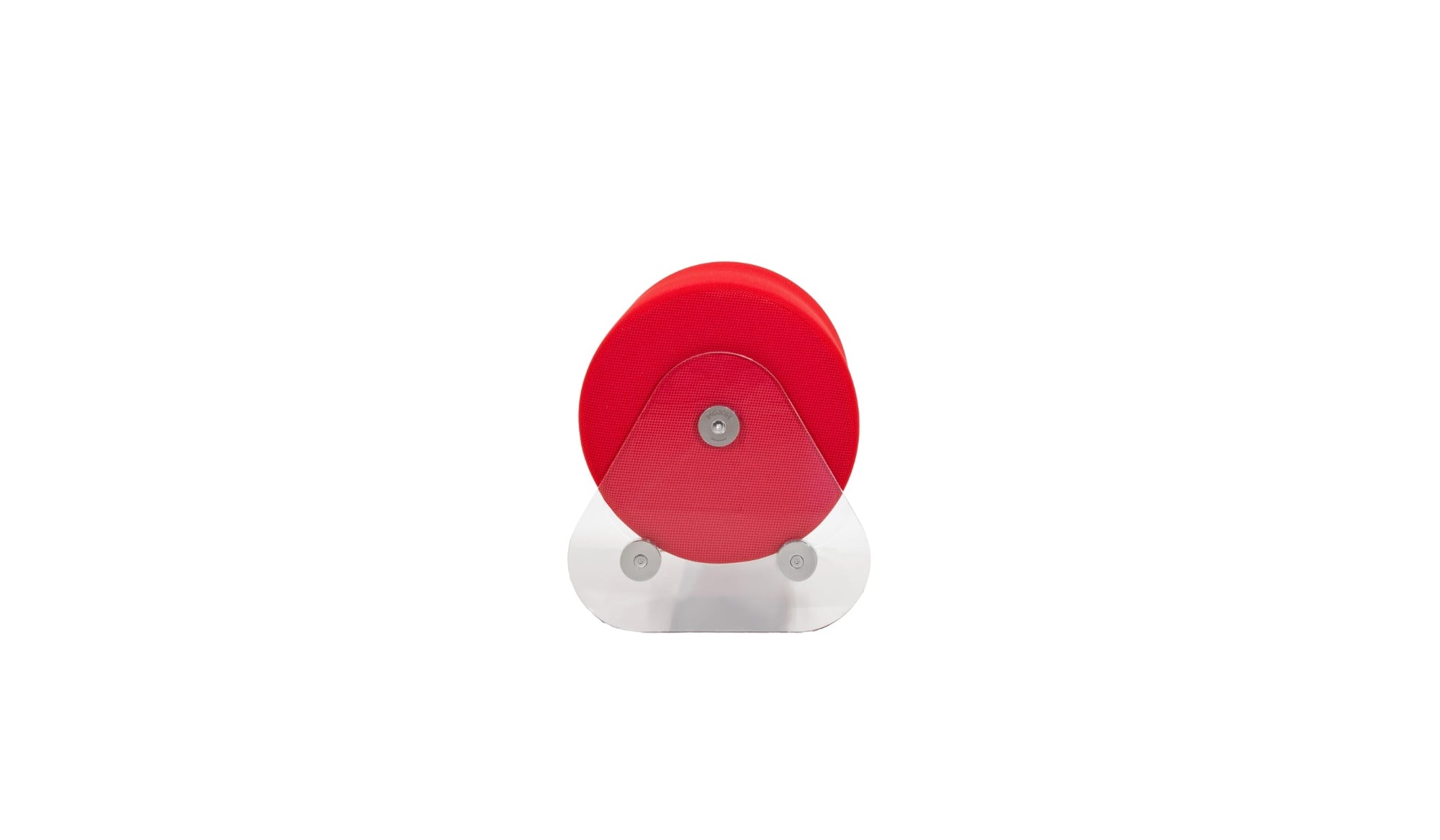 Kuumo minimalist pouf, transparent PMMA and red fabric